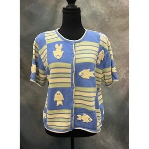 Christopher & Banks Vintage Fish Hand Embroidered Cardigan Sweater Size Large